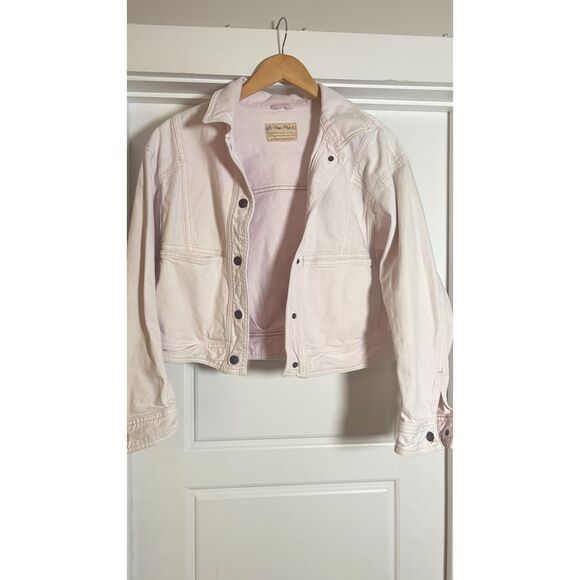 Free People We The Free Pink Star Crossed Jacket Denim Size L - Picture 3 of 4